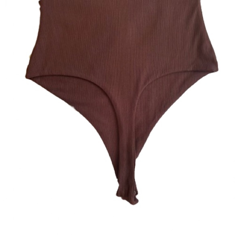 NWOT Naked Wardrobe Snatched Ribbed Halter Chocolate Brown Bodysuit Size L - Picture 6 of 7
